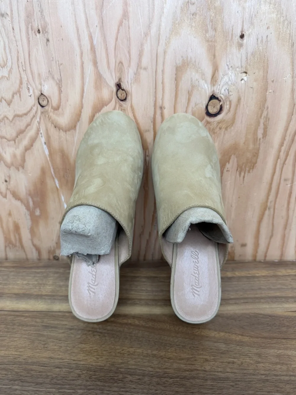 Madewell Nubuck Leather Clog Mules Tan Wooden Heel Size 8.5 - Picture 7 of 9